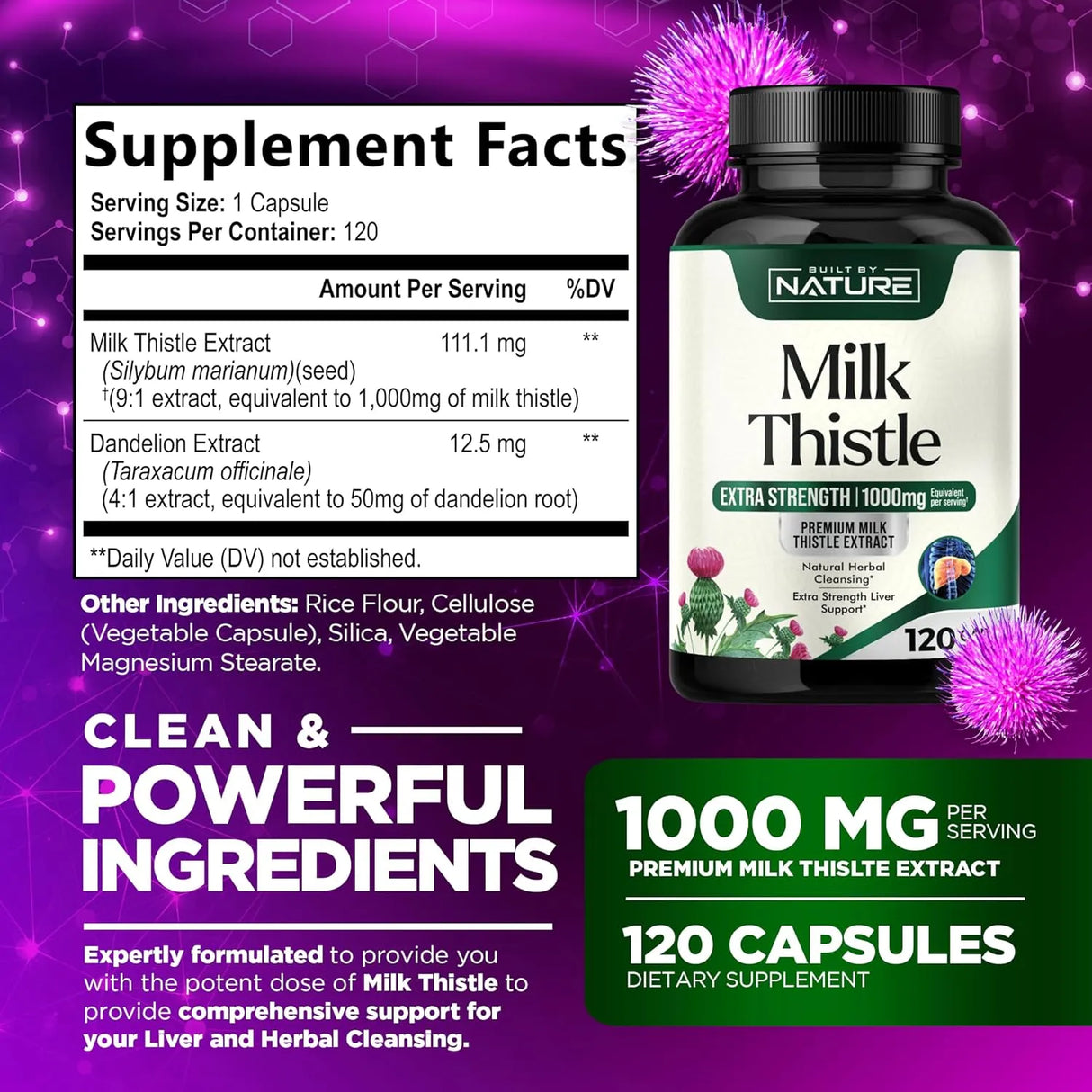 BUILT BY NATURE - Built by Nature Milk Thistle 1000Mg. 120 Capsulas - The Red Vitamin MX - Suplementos Alimenticios - {{ shop.shopifyCountryName }}