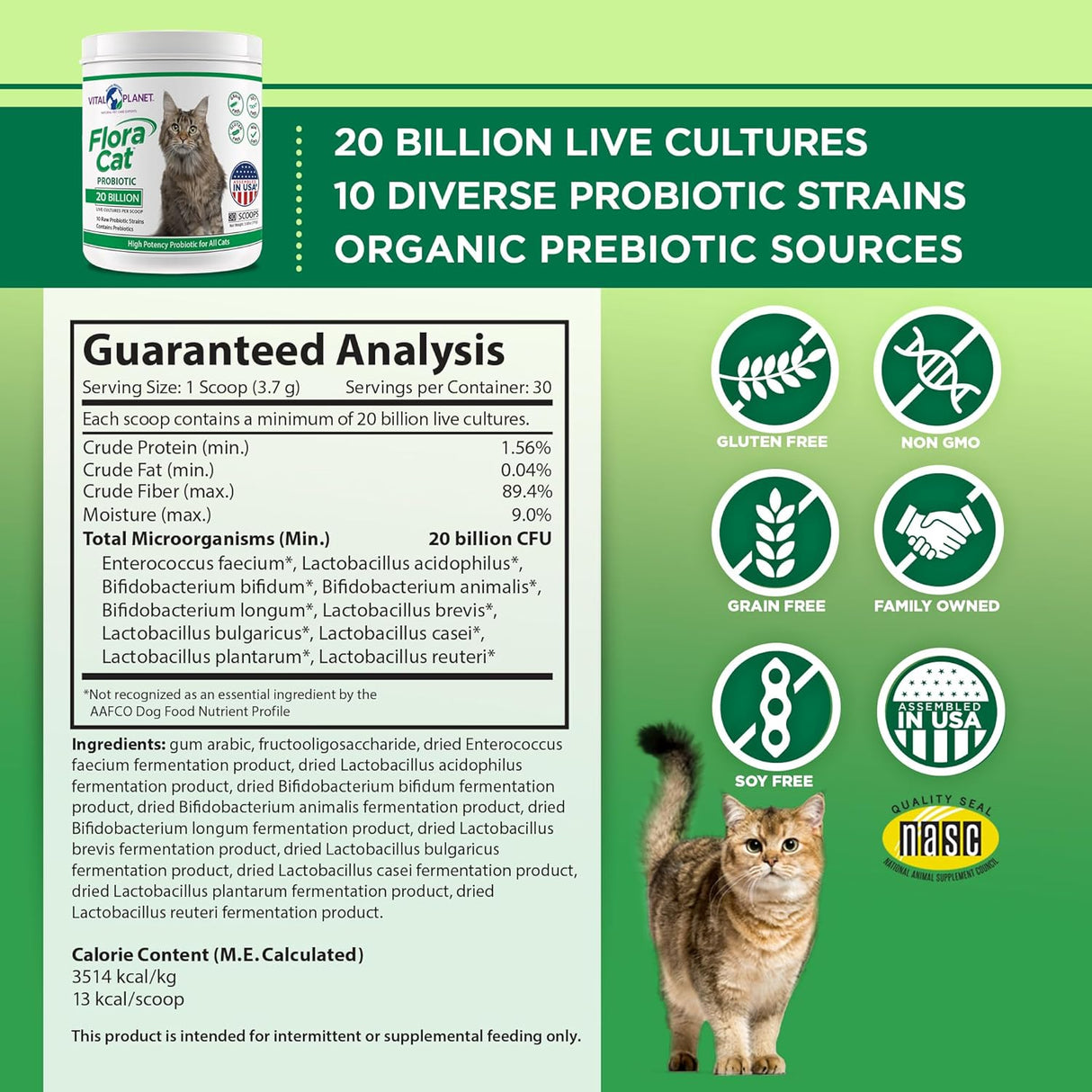 Vital Planet Flora Cat Probiotic Powder 30 Servicios 111Gr.