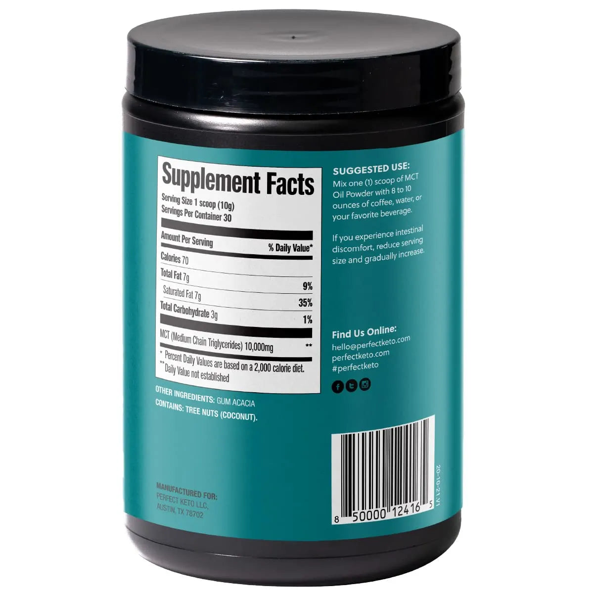 PERFECT KETO - Perfect Keto 7g MCT Oil Powder Unflavored 30 Servicios 300Gr. - The Red Vitamin MX - Suplementos Alimenticios - {{ shop.shopifyCountryName }}