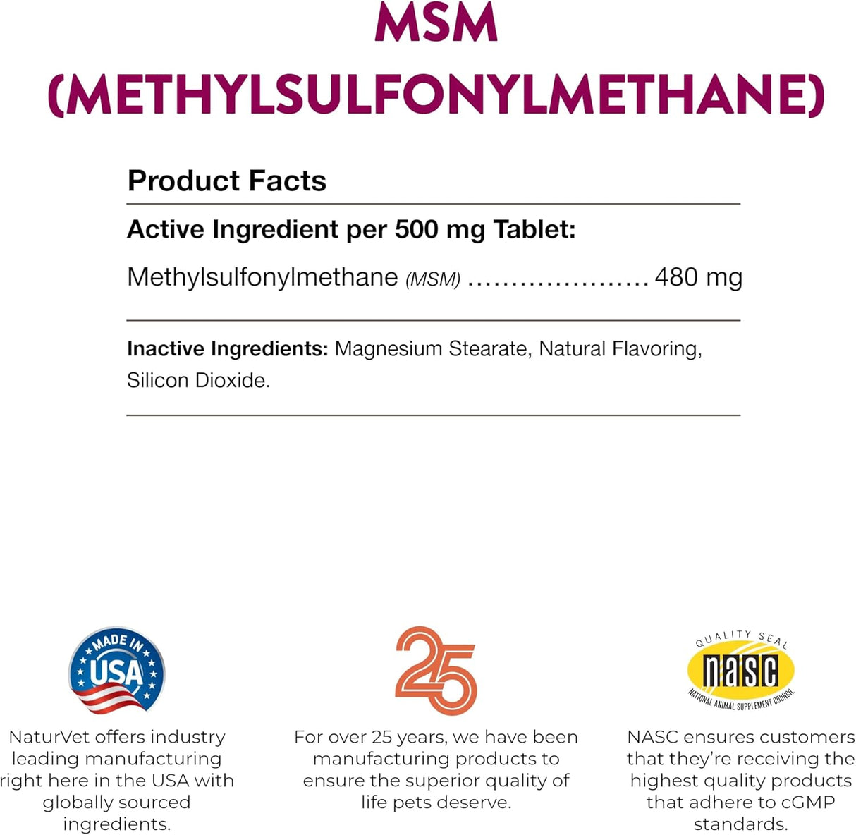 NaturVet Methylsulfonylmethane Joint Support Dog 250 Tabletas Masticables