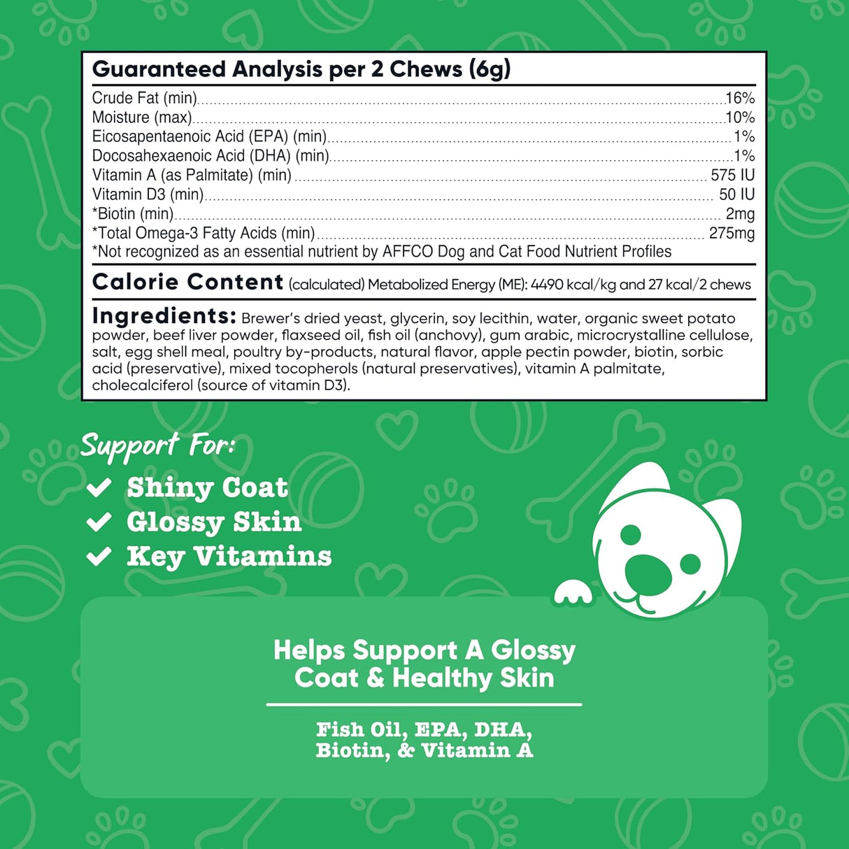 Nutricost Pets Skin & Coat Support Soft Chews for Dogs Beef Flavored 60 Masticables