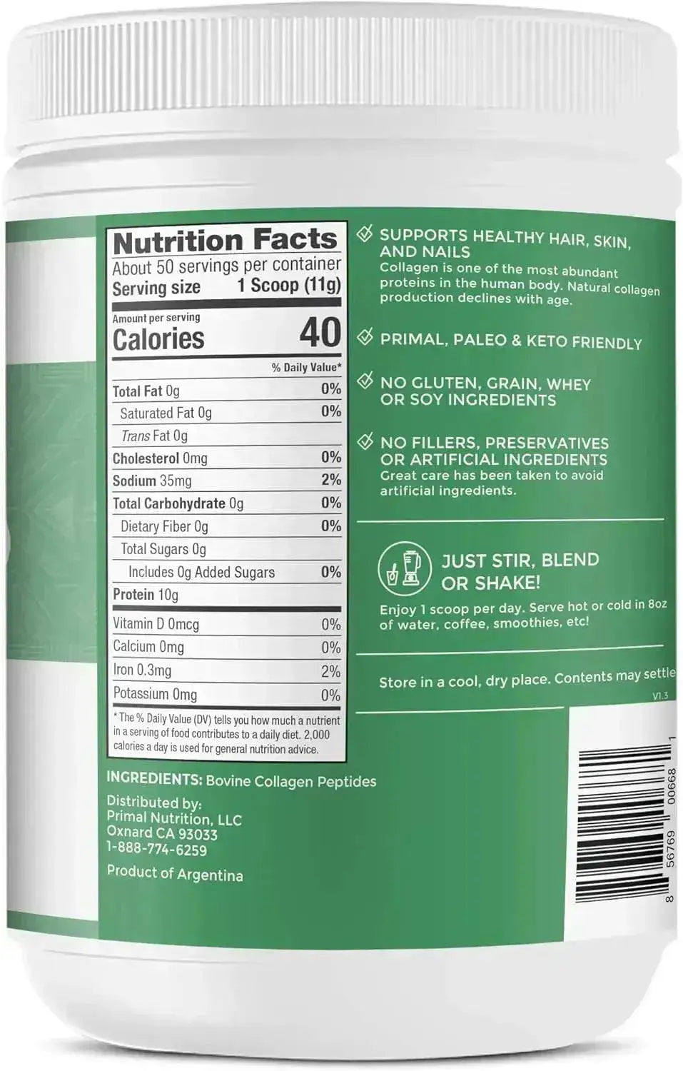 PRIMAL KITCHEN - Primal Kitchen Collagen Peptides Unflavored Powder 550Gr. - The Red Vitamin MX - Suplementos Alimenticios - {{ shop.shopifyCountryName }}