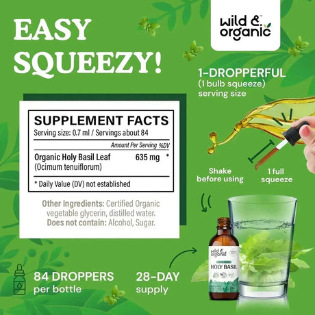 WILD & ORGANIC - Wild & Organic Holy Basil Tincture 2 Fl.Oz. - The Red Vitamin MX - Suplementos Alimenticios - {{ shop.shopifyCountryName }}