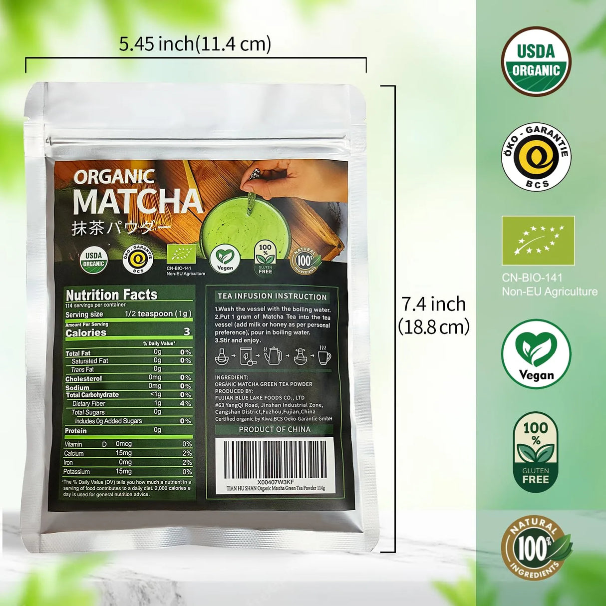 TIAN HU SHAN - TIAN HU SHAN Organic Matcha Green Tea Powder 114Gr. - The Red Vitamin MX - Suplementos Alimenticios - {{ shop.shopifyCountryName }}