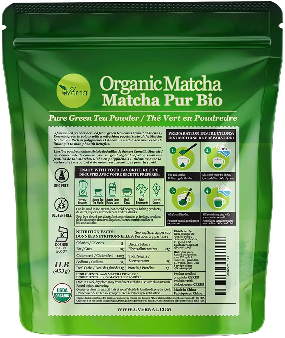 UVERNAL - uVernal Organic Matcha Green Tea Powder 454Gr. - The Red Vitamin MX - Suplementos Alimenticios - {{ shop.shopifyCountryName }}