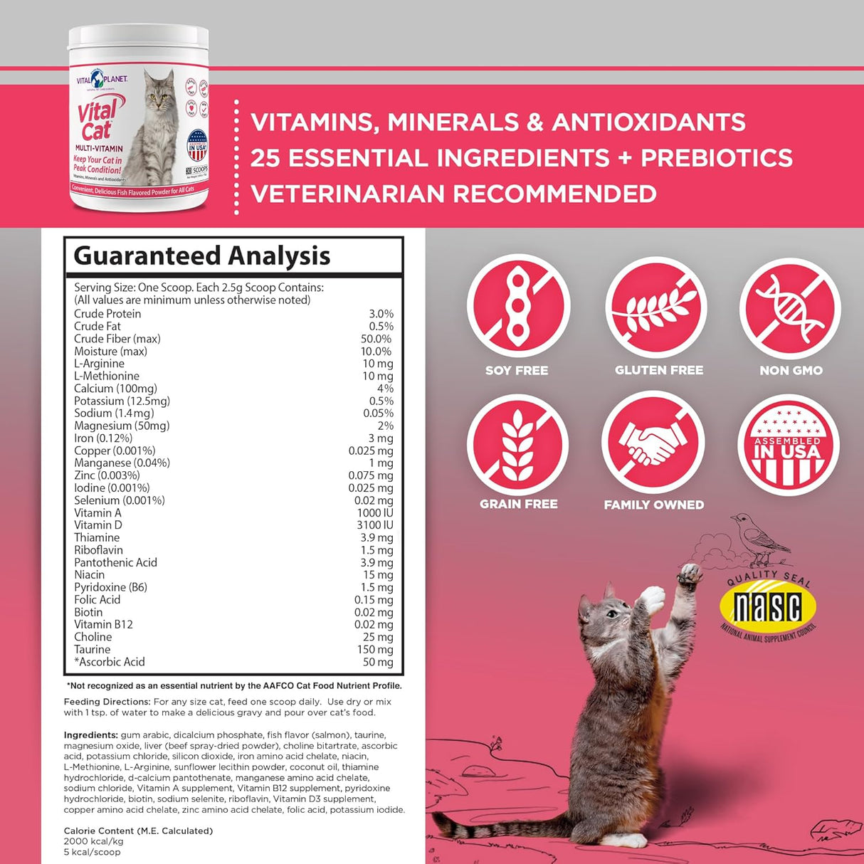Vital Planet Vital Cat Multi Vitamin Mineral and Antioxidant Powder for Cats 30 Servicios 75Gr.