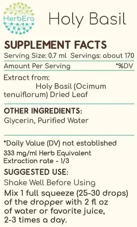HERBERA - HerbEra Holy Basil B60 Alcohol-Free Herbal Extract Tincture 4 Fl.Oz. - The Red Vitamin MX - Suplementos Alimenticios - {{ shop.shopifyCountryName }}