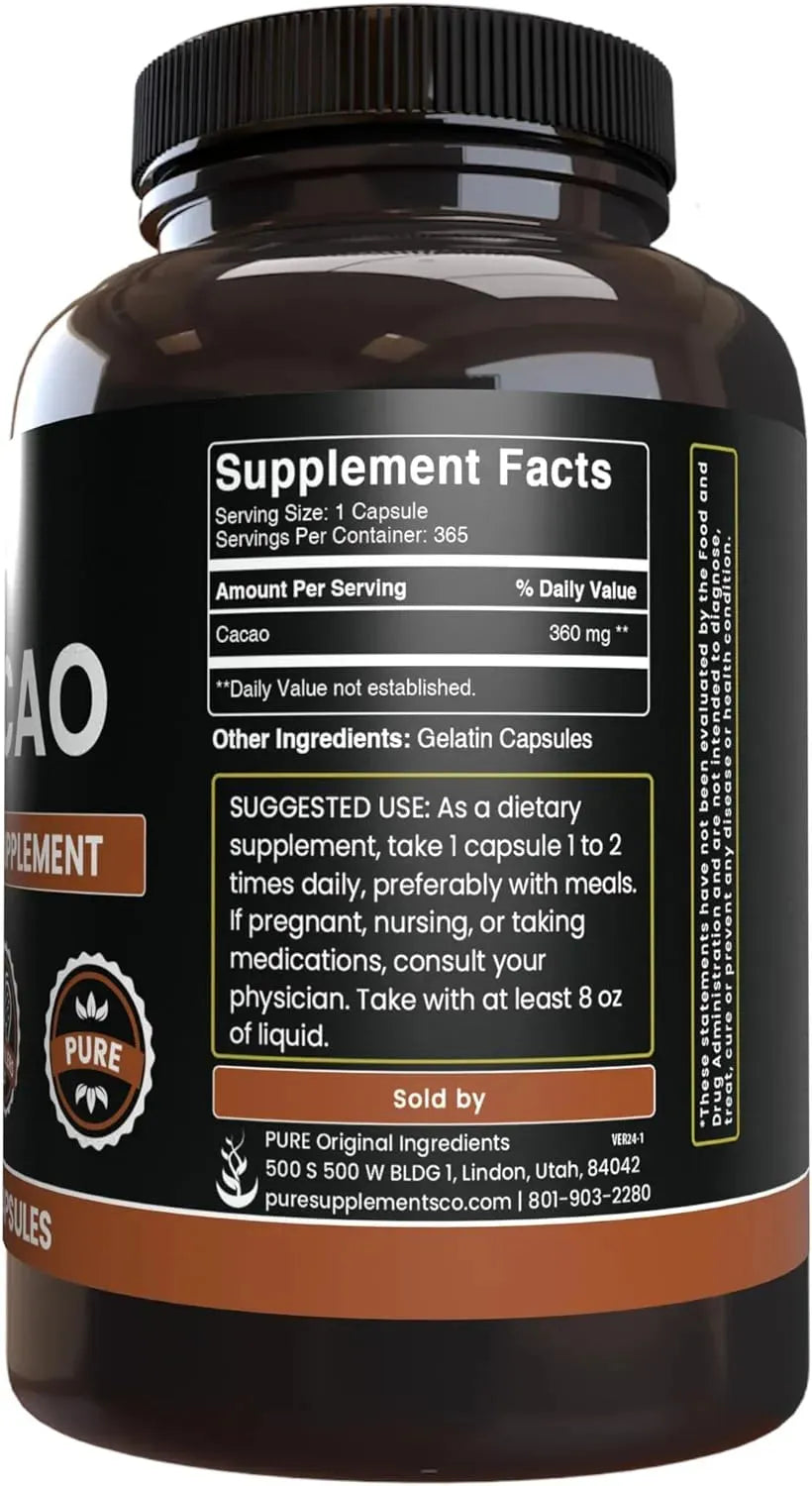 PURE ORIGINAL INGREDIENTS - Pure Original Ingredients Cacao 365 Capsulas - The Red Vitamin MX - Suplementos Alimenticios - {{ shop.shopifyCountryName }}
