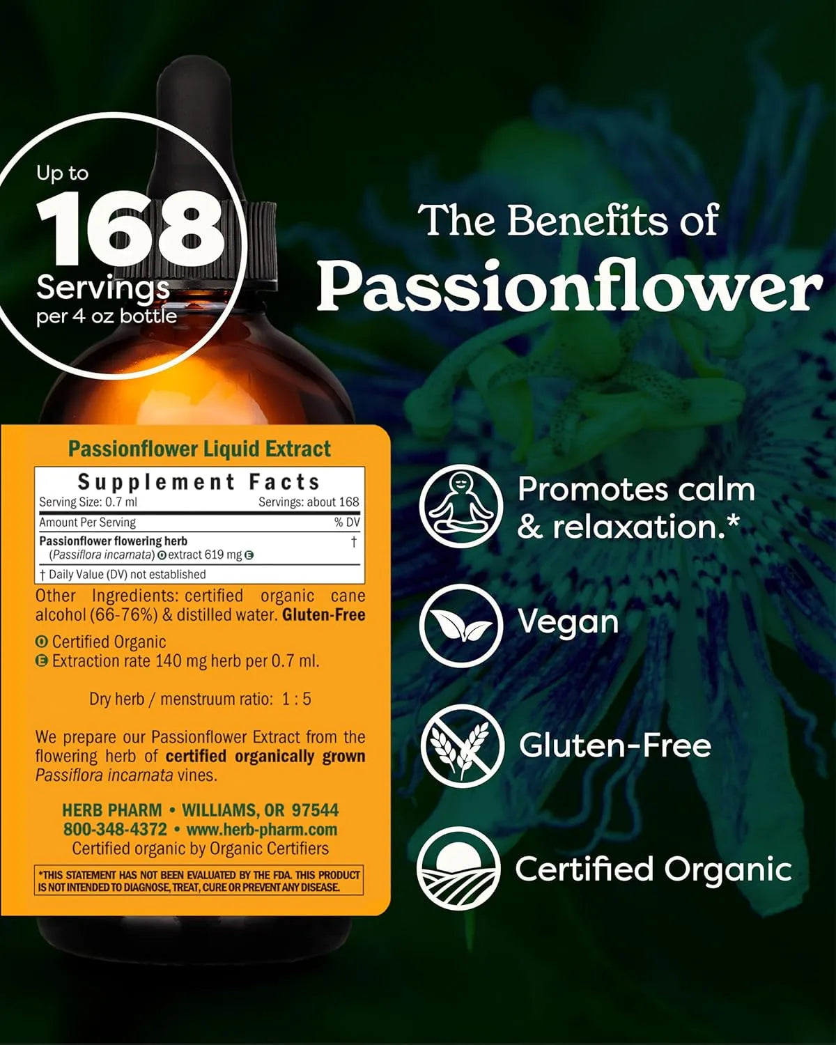 HERB PHARM - Herb Pharm Certified Organic Passionflower Extract 120Ml. - The Red Vitamin MX - Suplementos Alimenticios - {{ shop.shopifyCountryName }}