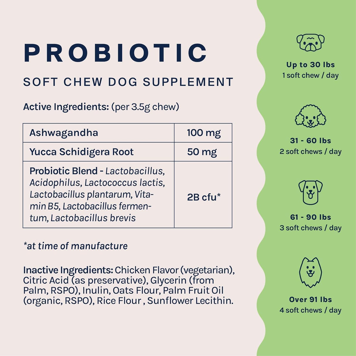 Good Trouble Pets Probiotic Supplement for Dogs Chicken Flavor 30 Masticables 2 Pack
