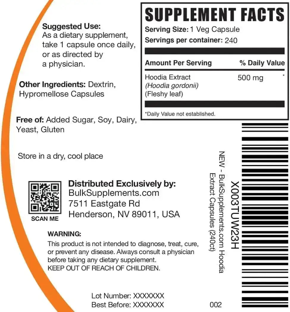 BULK SUPPLEMENTS - Bulk Supplements Hoodia Gordonii Extract 500Mg. 240 Capsulas - The Red Vitamin MX - Suplementos Alimenticios - {{ shop.shopifyCountryName }}