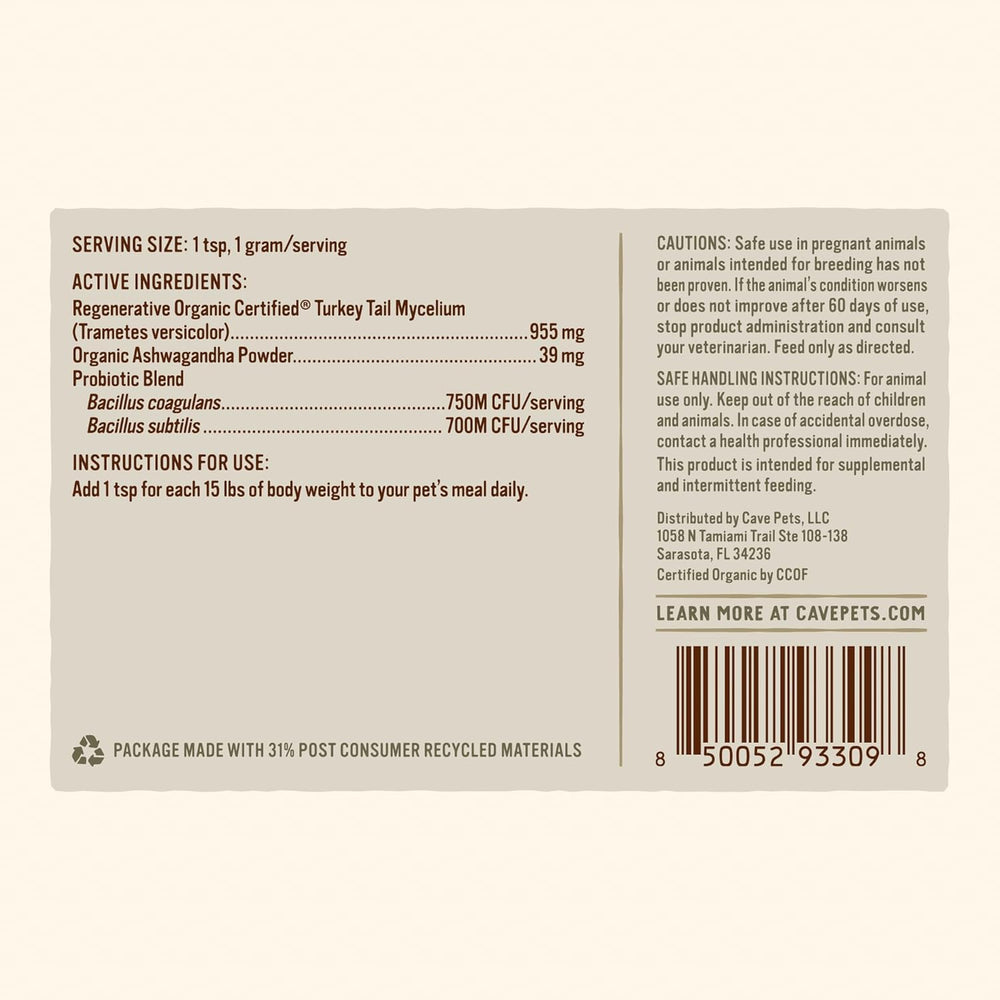 CAVE PETS - Cave Pets Super Blend Powder Turkey Tail & Probiotics 90 Servicios 90Gr. - The Red Vitamin MX - Suplementos Herbales Para Perros - {{ shop.shopifyCountryName }}