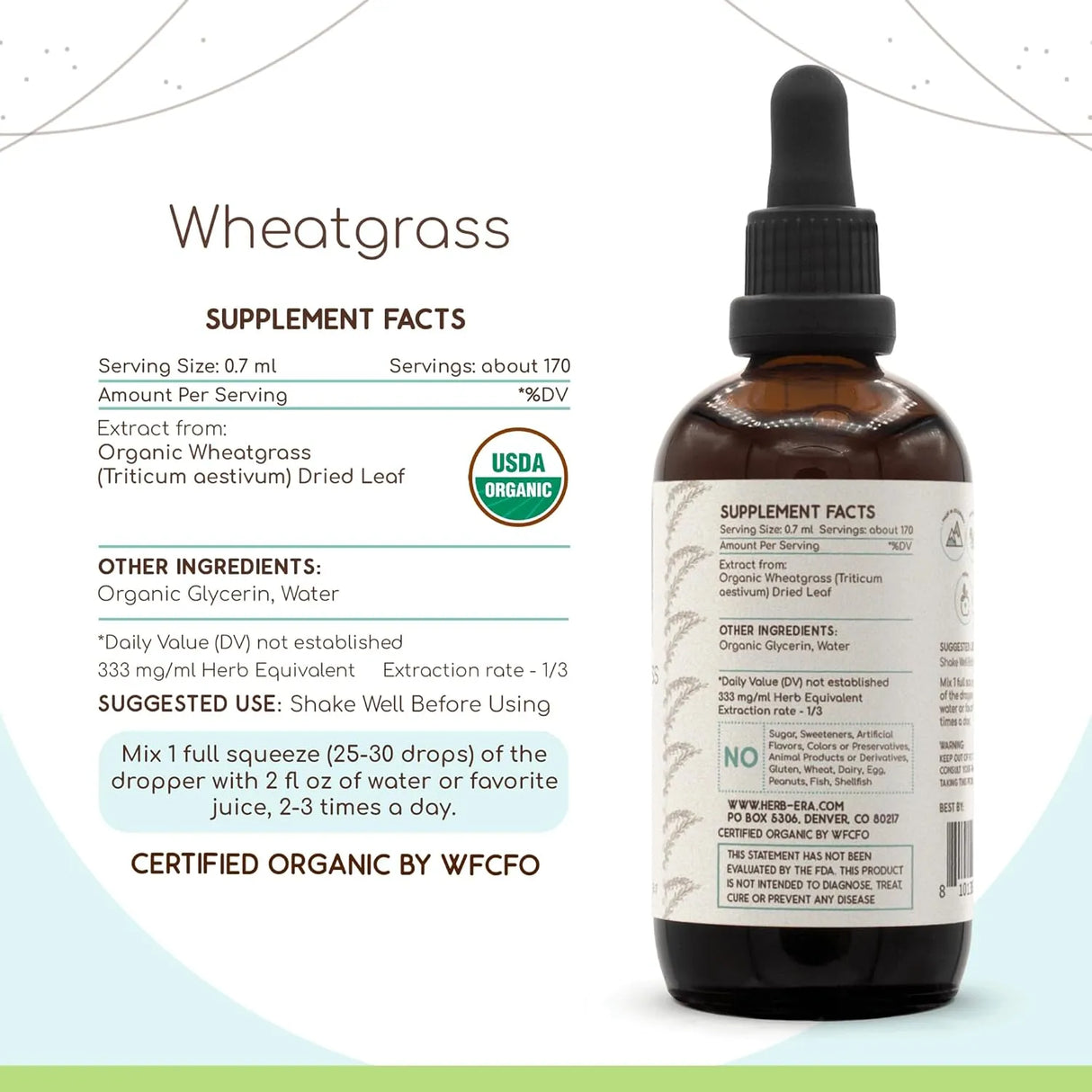HERBERA - HerbEra Wheatgrass B60 USDA Organic Tincture 4 Fl.Oz. - The Red Vitamin MX - Suplementos Alimenticios - {{ shop.shopifyCountryName }}
