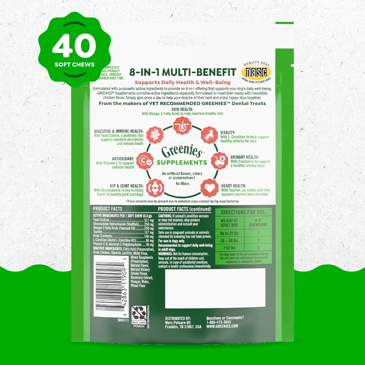 GREENIES - Greenies Dog Supplements 8-in-1 Multi-Benefit Chicken Flavor 40 Masticables - The Red Vitamin MX - Multivitamínicos Para Perros - {{ shop.shopifyCountryName }}