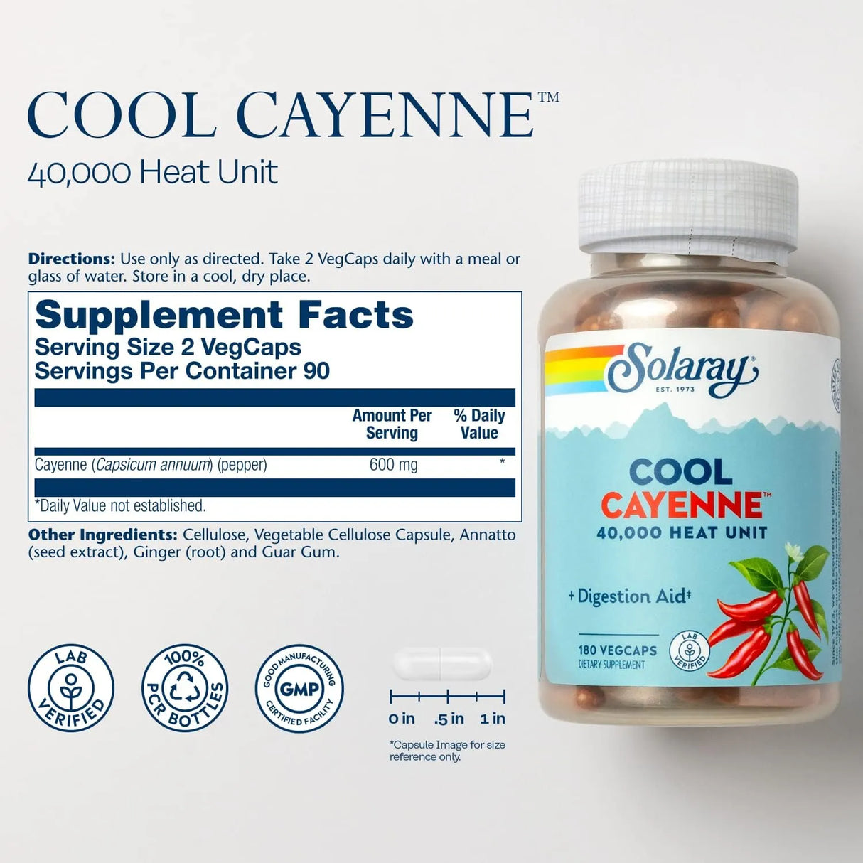 SOLARAY - Solaray Cool Cayenne Pepper 40,000 HU 180 Capsulas - The Red Vitamin MX - Suplementos Alimenticios - {{ shop.shopifyCountryName }}