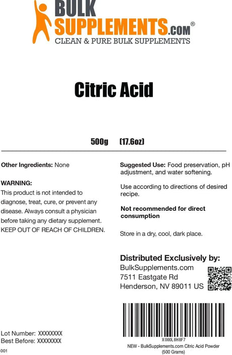 BULK SUPPLEMENTS - Bulk Supplements Citric Acid Powder 500Gr. - The Red Vitamin MX - Suplementos Alimenticios - {{ shop.shopifyCountryName }}