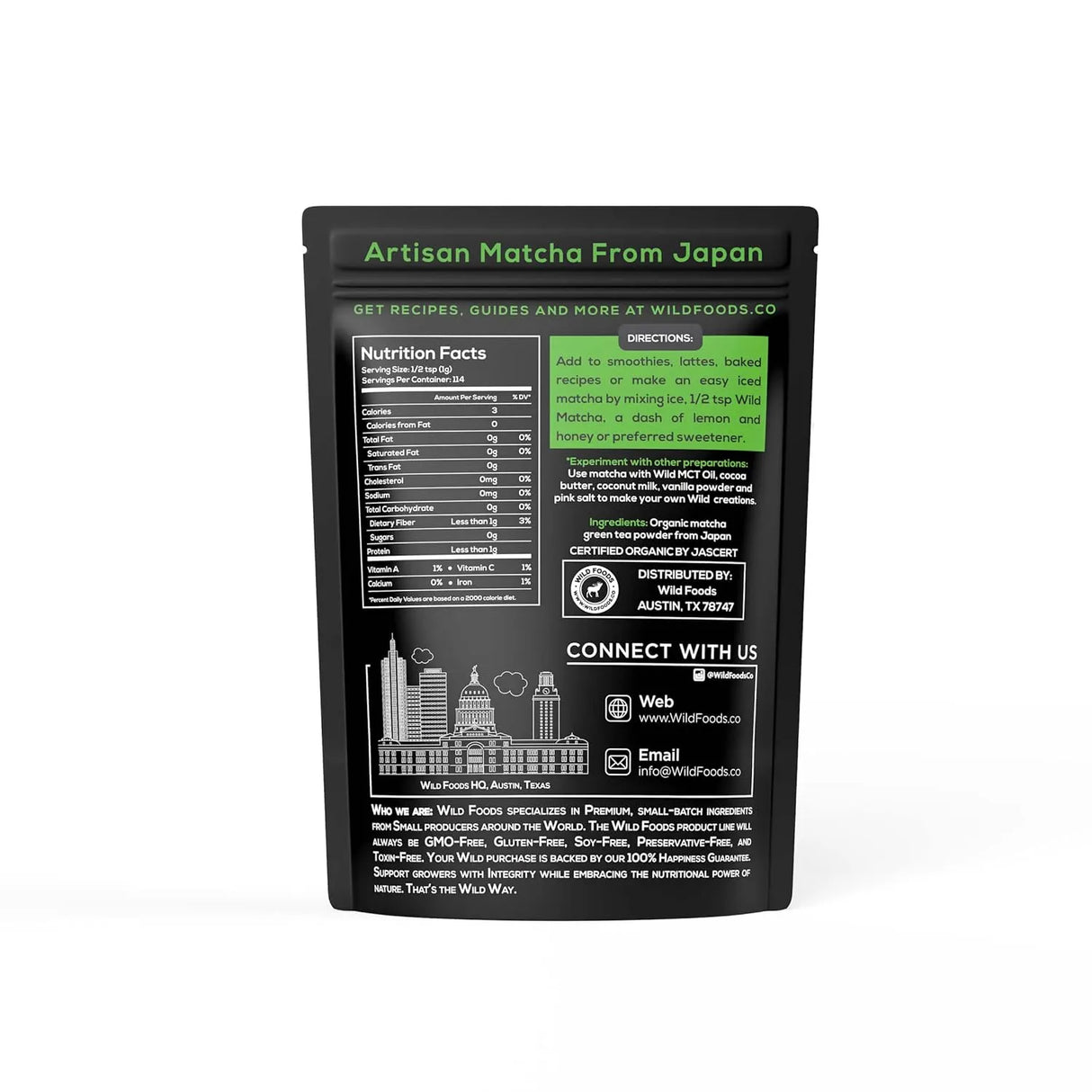 WILD FOODS - Wild Foods Organic Matcha Green Tea Powder 114Gr. - The Red Vitamin MX - Suplementos Alimenticios - {{ shop.shopifyCountryName }}