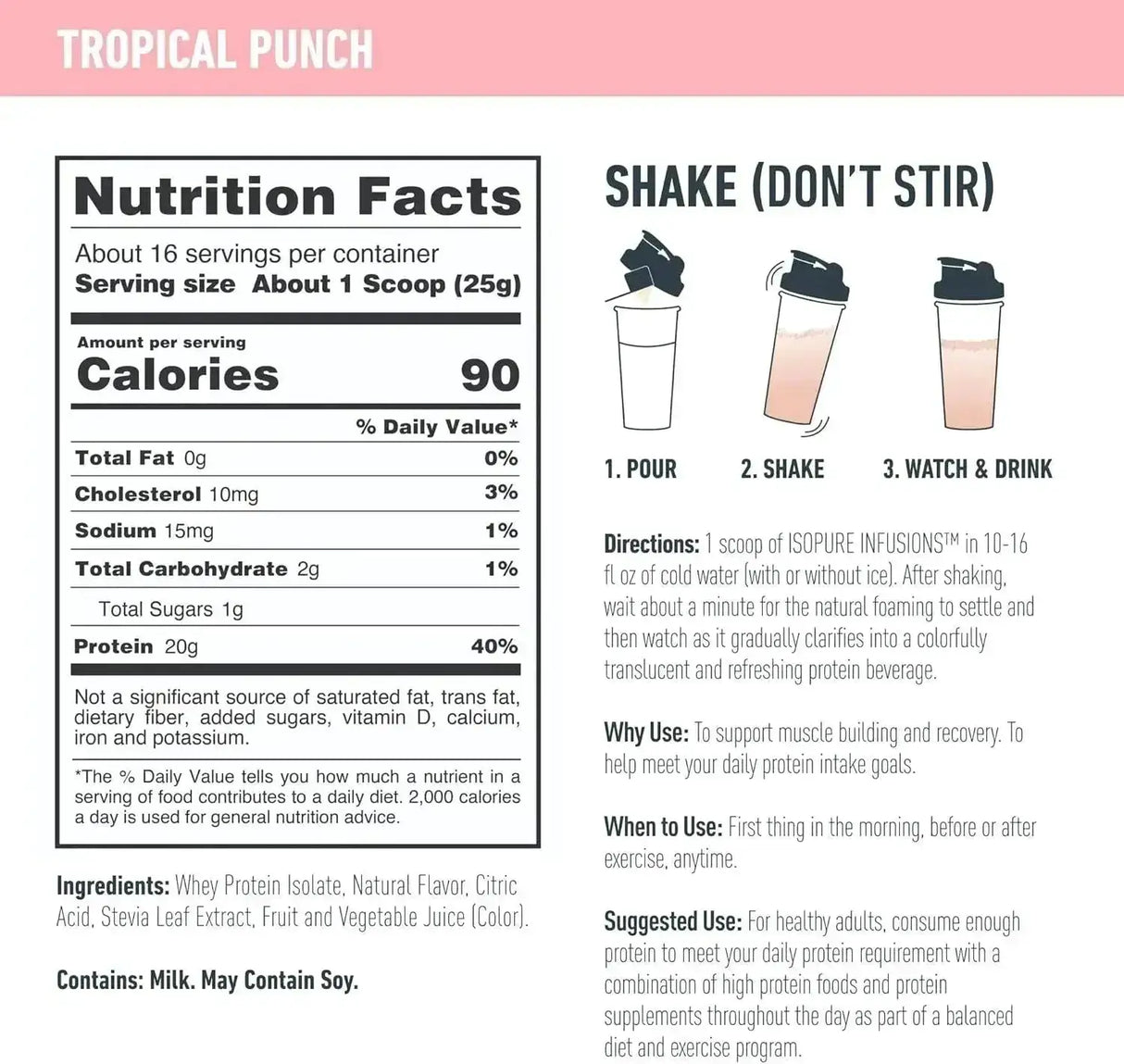 ISOPURE - Isopure Protein Powder Infusions- Tropical Punch 16 Servicios 400Gr. - The Red Vitamin MX - Suplementos Alimenticios - {{ shop.shopifyCountryName }}