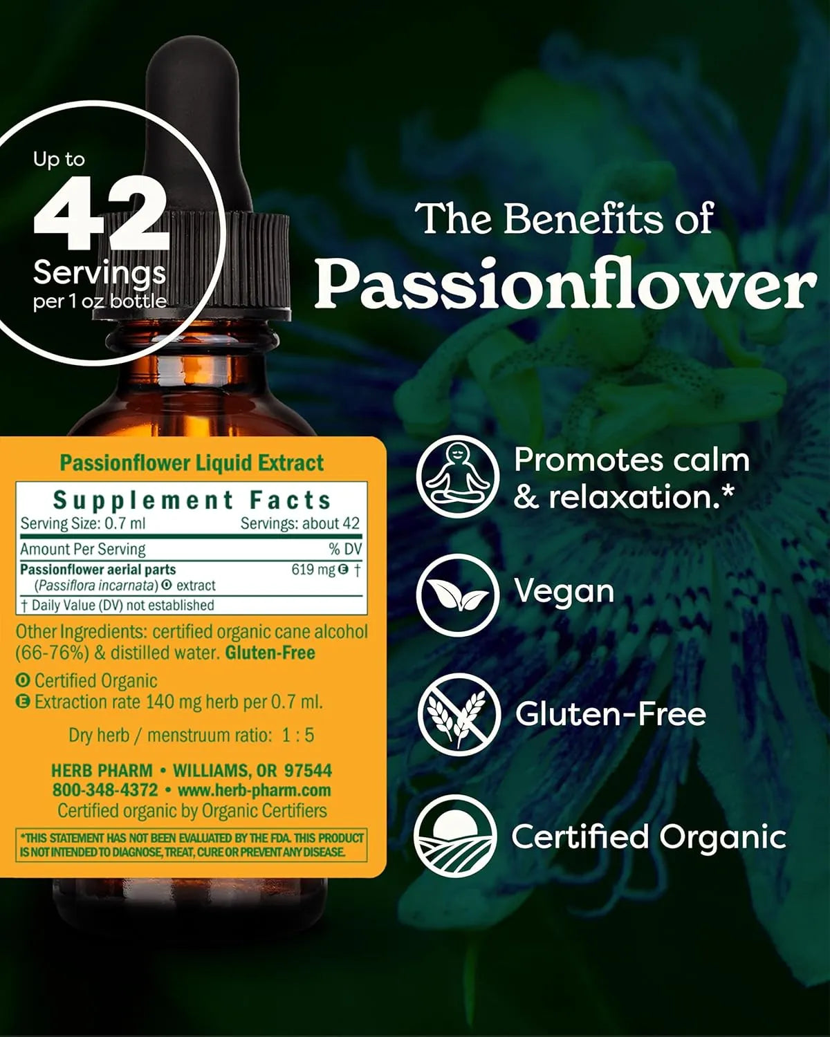 HERB PHARM - Herb Pharm Certified Organic Passionflower Extract 30Ml. - The Red Vitamin MX - Suplementos Alimenticios - {{ shop.shopifyCountryName }}