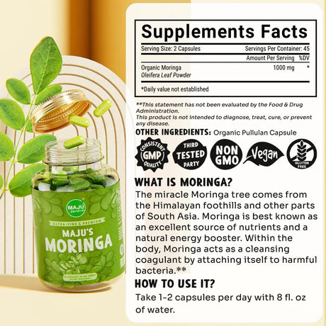 MAJU SUPERFOODS - MAJU's Organic Moringa 90 Capsulas - The Red Vitamin MX - Suplementos Alimenticios - {{ shop.shopifyCountryName }}
