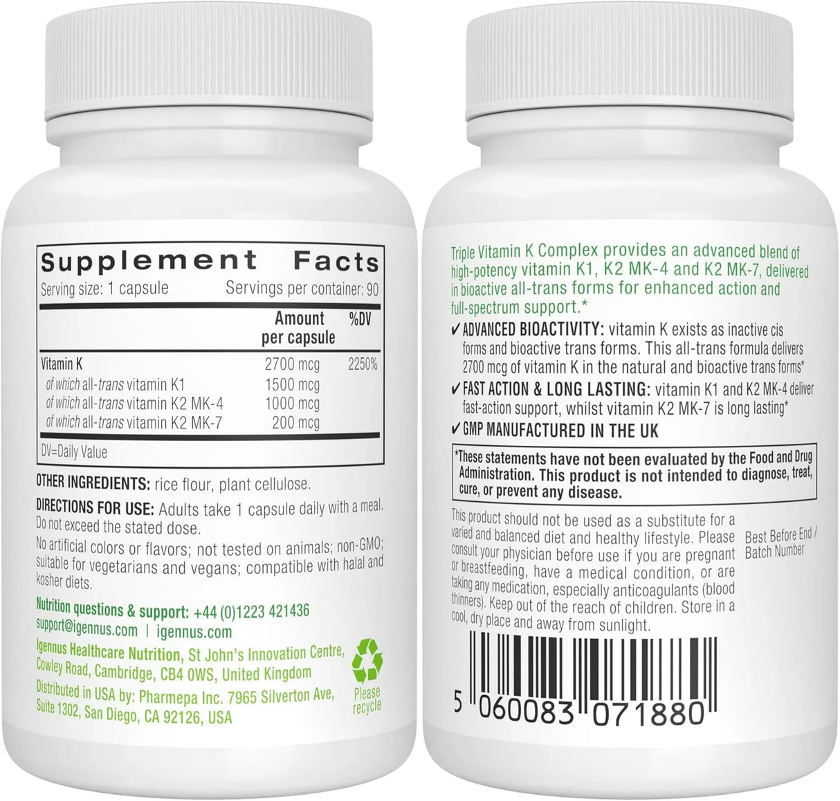 IGENNUS - Igennus Advanced Triple Vitamin K Complex 90 Capsulas - The Red Vitamin MX - Suplementos Alimenticios - {{ shop.shopifyCountryName }}