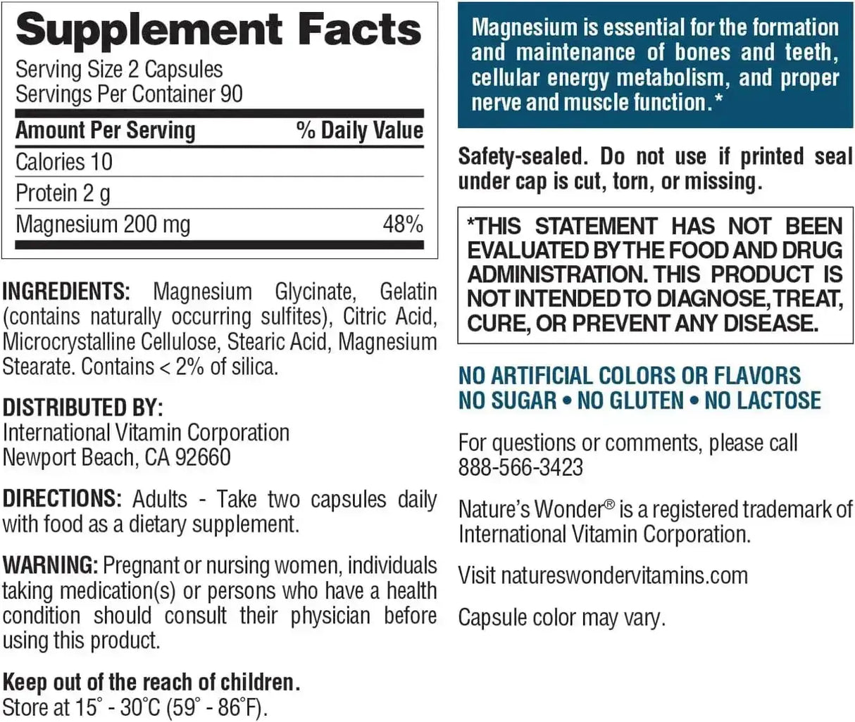 NATURE'S WONDER - Nature's Wonder Magnesium Glycinate 200Mg. 180 Capsulas - The Red Vitamin MX - Suplementos Alimenticios - {{ shop.shopifyCountryName }}