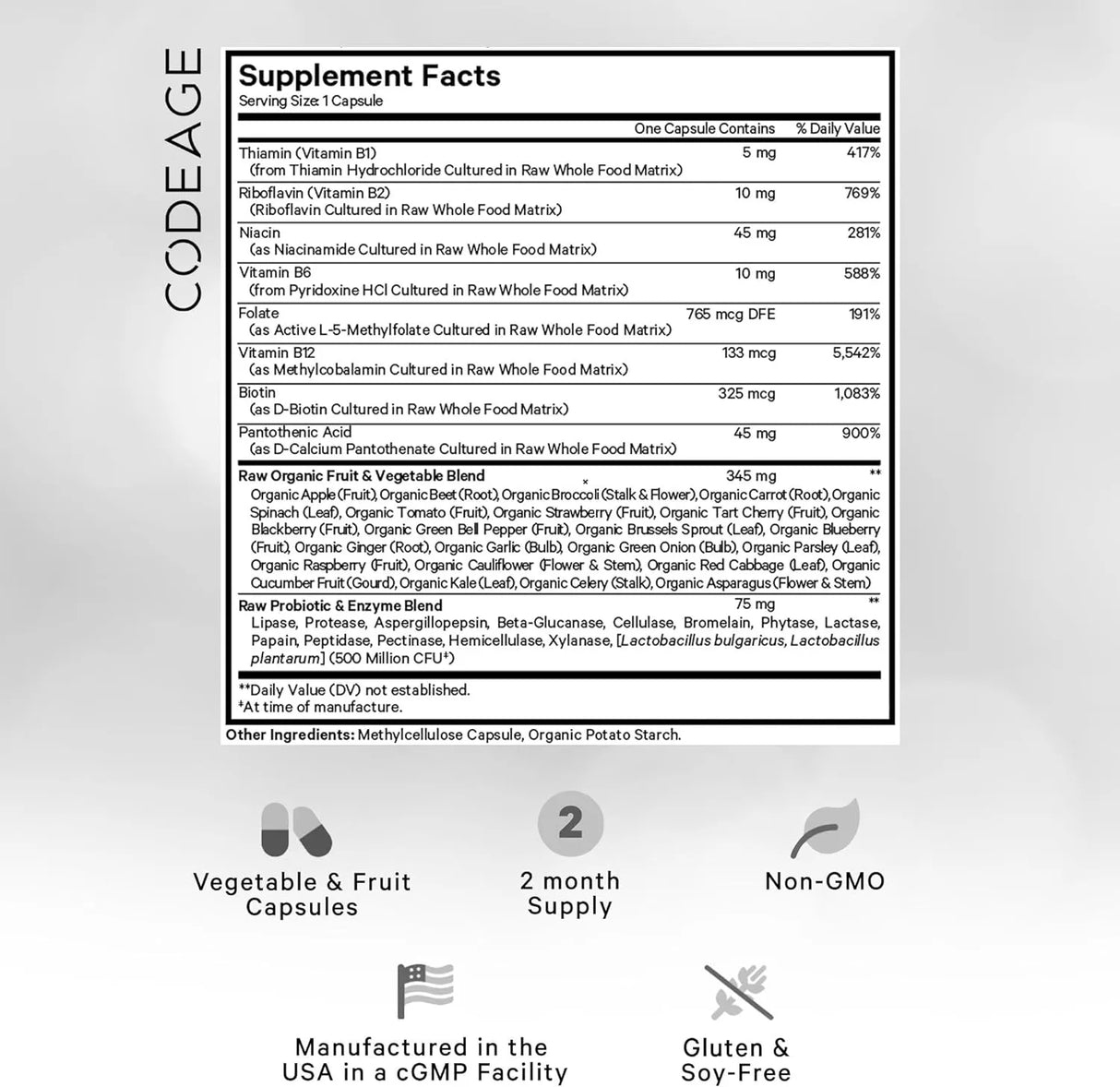 CODEAGE - Codeage Raw Vitamin B-Complex 60 Capsulas - The Red Vitamin MX - Suplementos Alimenticios - {{ shop.shopifyCountryName }}