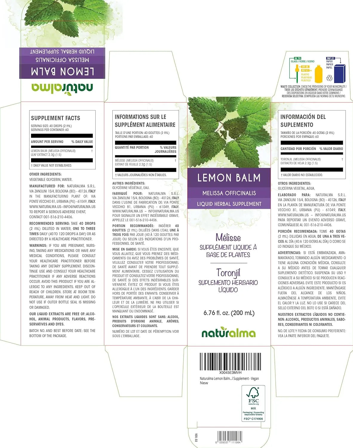 NATURALMA - Naturalma Lemon Balm Leaf Alcohol-Free Tincture 200Ml. - The Red Vitamin MX - Suplementos Alimenticios - {{ shop.shopifyCountryName }}