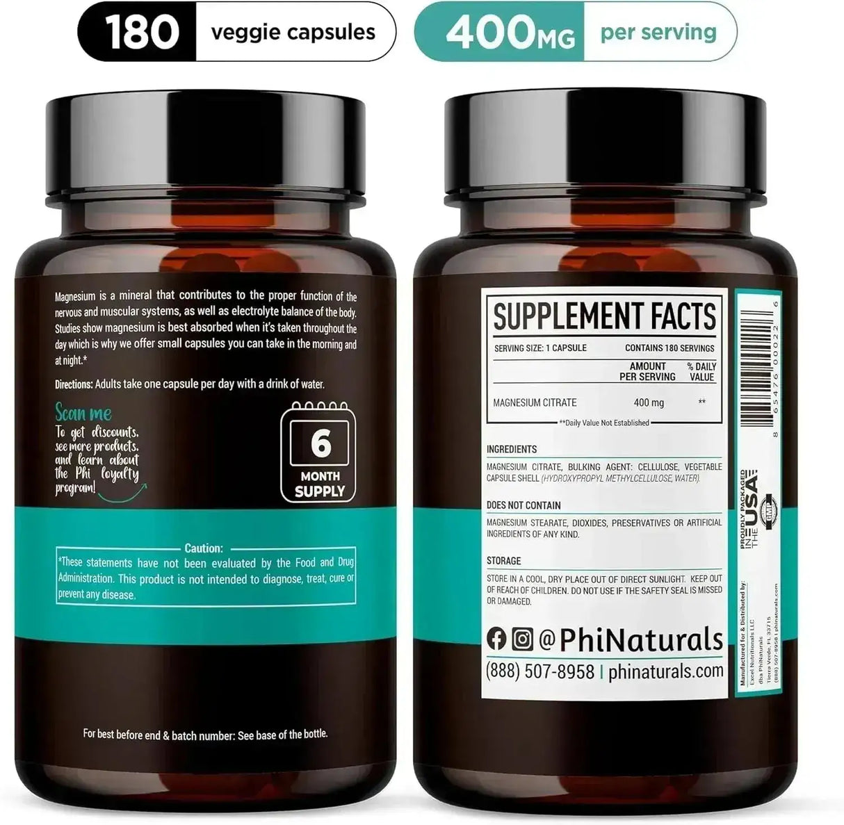 PHINATURALS - PhiNaturals Magnesium Citrate 400Mg. 180 Capsulas - The Red Vitamin MX - Suplementos Alimenticios - {{ shop.shopifyCountryName }}