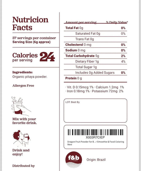 F&B SUPERFOODS - f&b superfoods Organic Pink Pitaya Powder Dragon Fruit 226Gr. - The Red Vitamin MX - Suplementos Alimenticios - {{ shop.shopifyCountryName }}