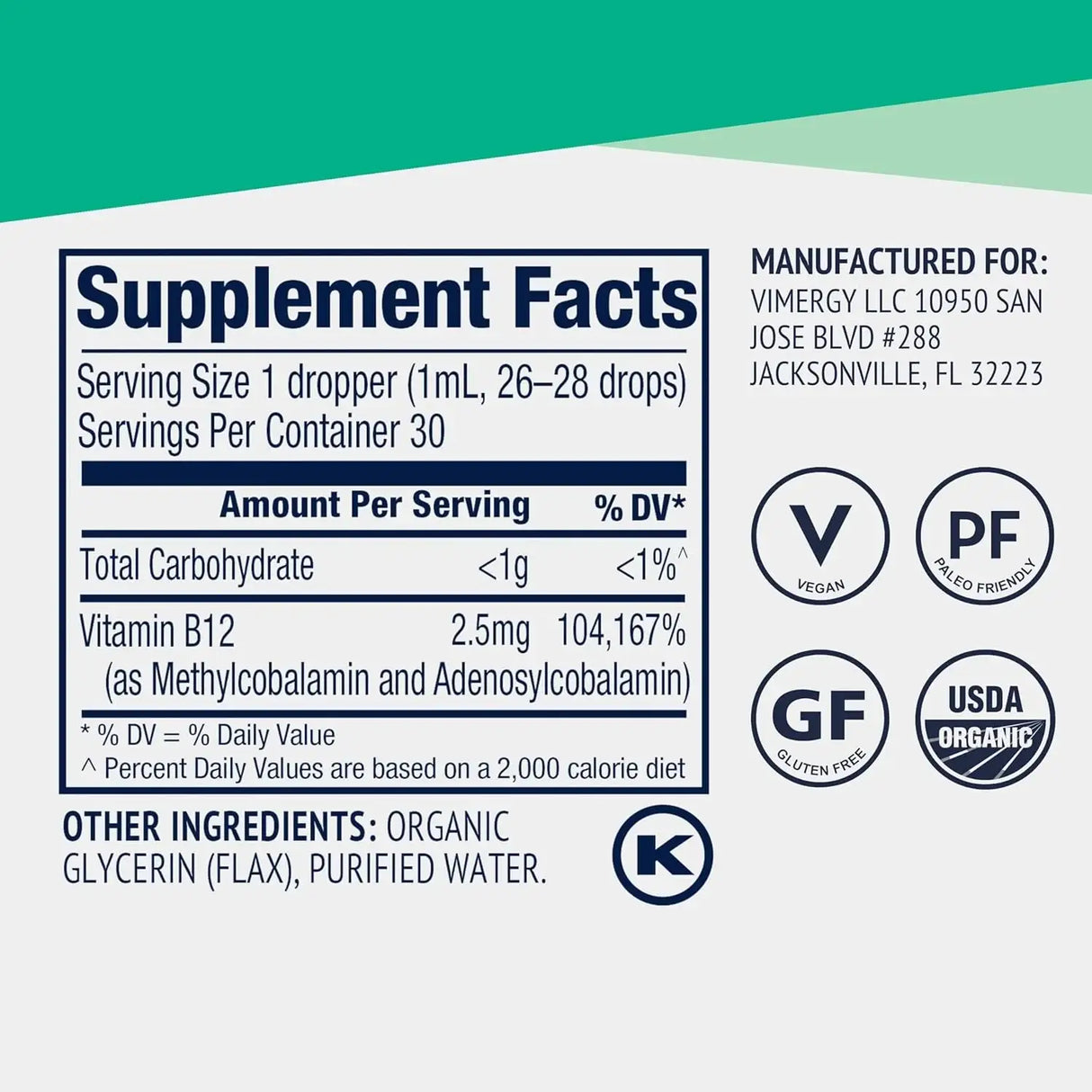 VIMERGY - Vimergy Organic Liquid Vitamin B12 30 Servicios 30Ml. - The Red Vitamin MX - Suplementos Alimenticios - {{ shop.shopifyCountryName }}