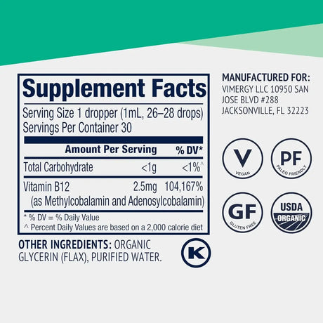 VIMERGY - Vimergy Organic Liquid Vitamin B12 30 Servicios 30Ml. - The Red Vitamin MX - Suplementos Alimenticios - {{ shop.shopifyCountryName }}