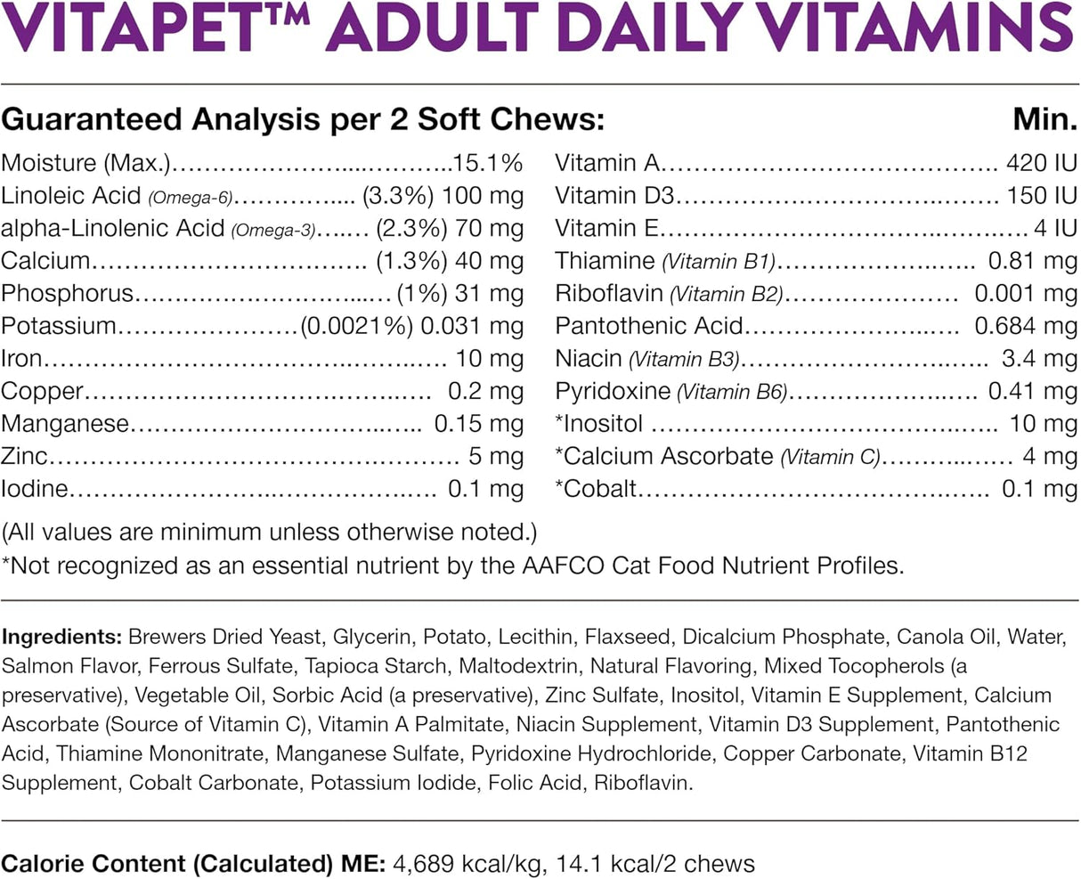 NaturVet VitaPet Senior Daily Vitamins for Cats 60 Masticables