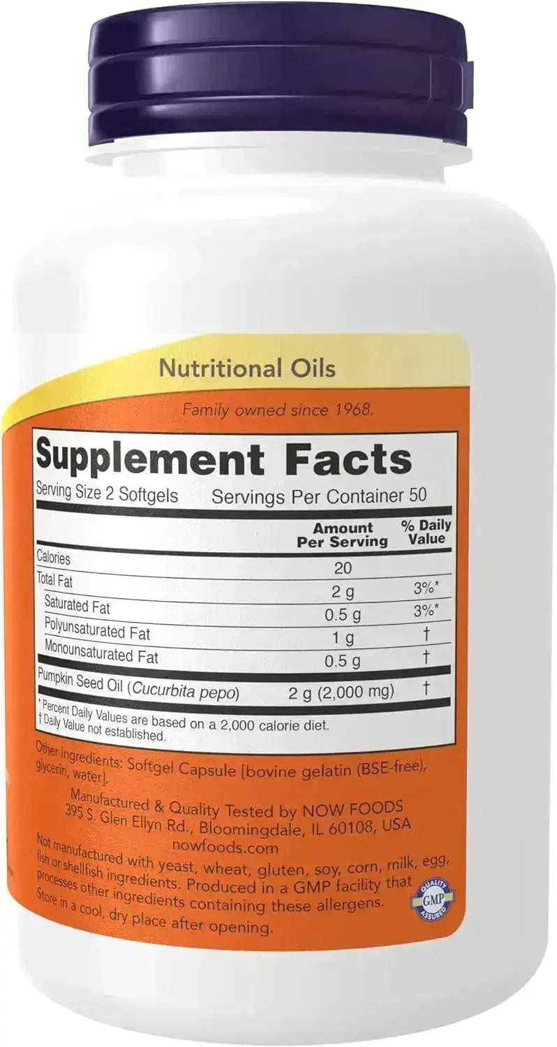 NOW SUPPLEMENTS - NOW Supplements Pumpkin Seed Oil 1000Mg. 100 Capsulas Blandas - The Red Vitamin MX - Suplementos Alimenticios - {{ shop.shopifyCountryName }}