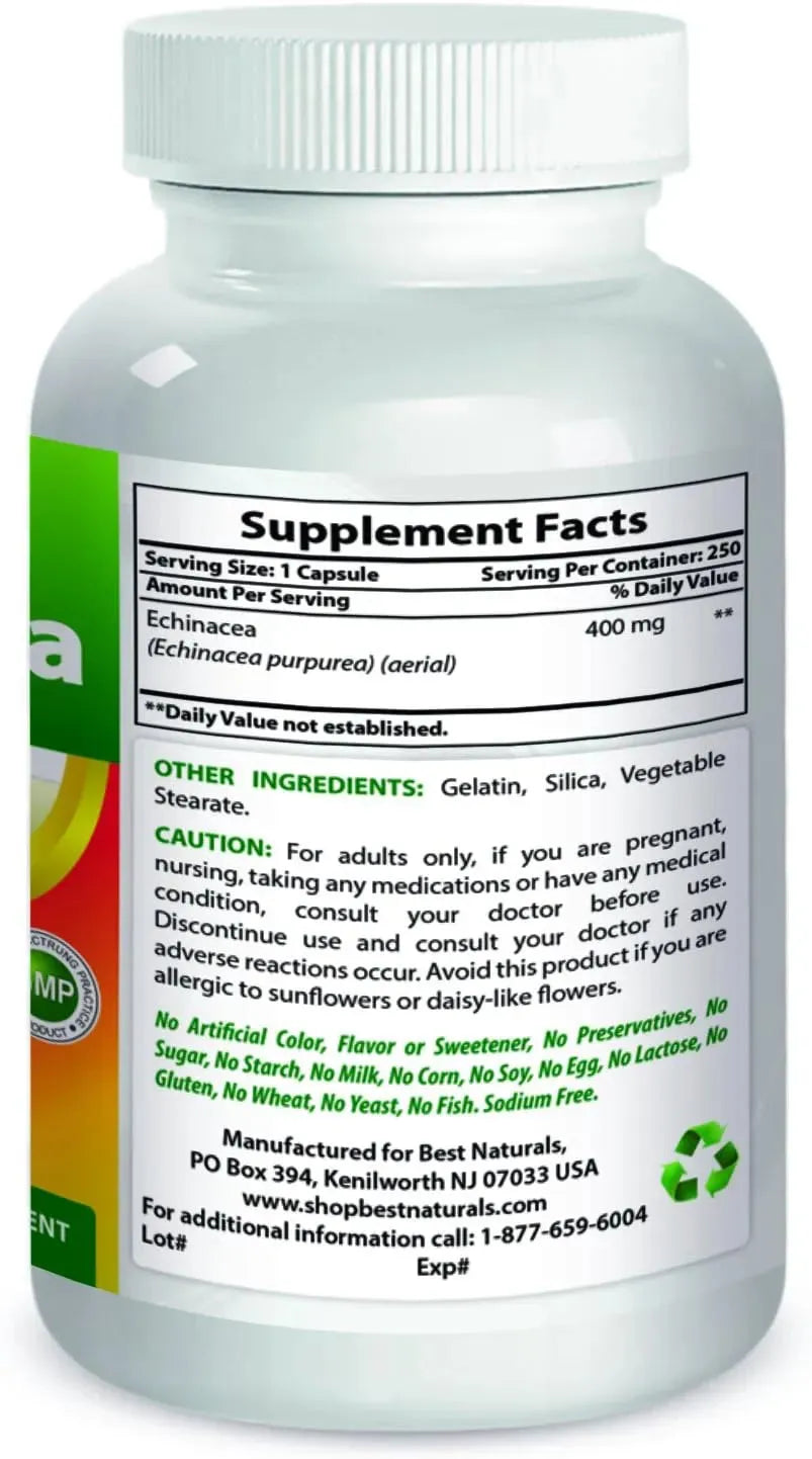 BEST NATURALS - Best Naturals Echinacea 400Mg. 250 Capsulas - The Red Vitamin MX - Suplementos Alimenticios - {{ shop.shopifyCountryName }}