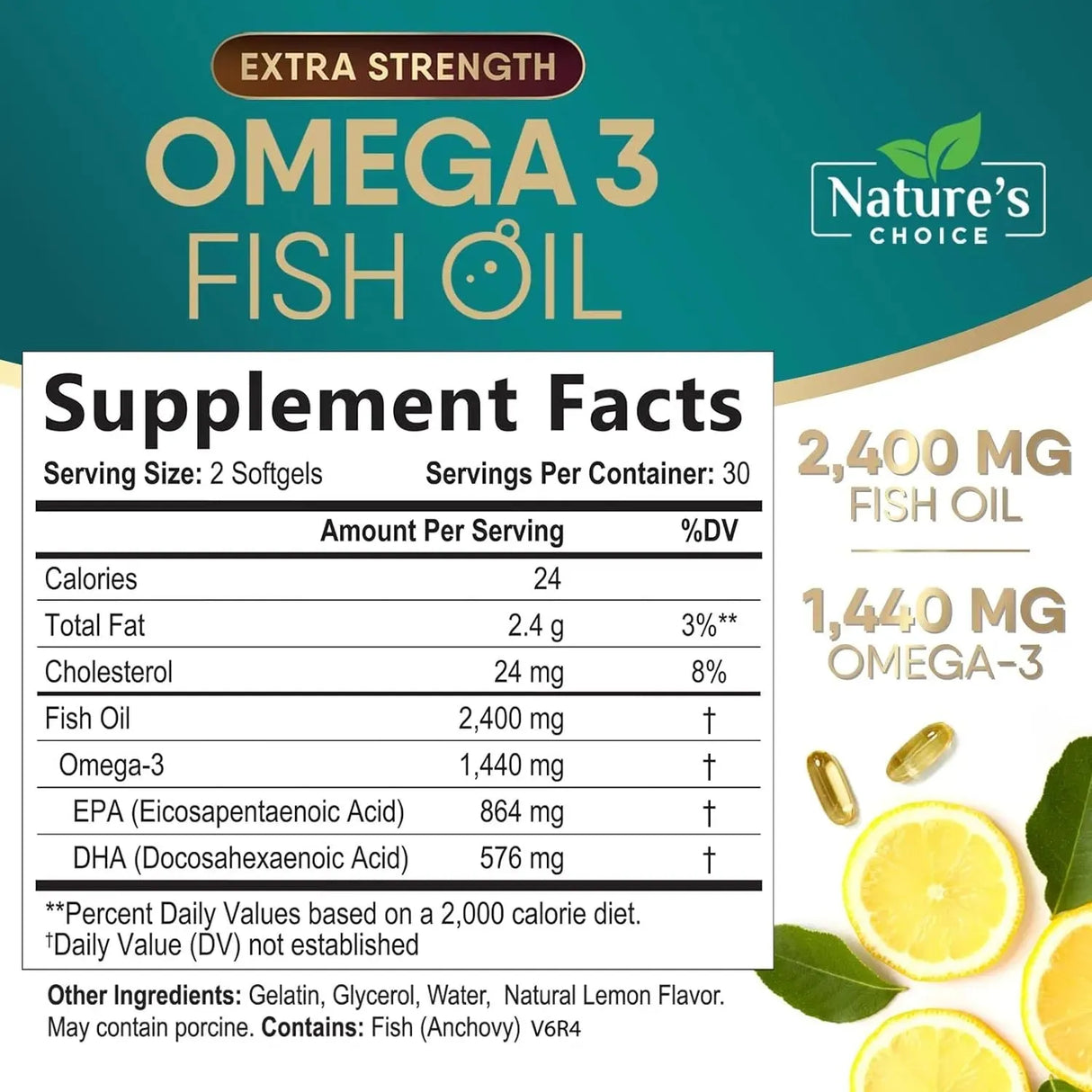 NATURES CHOICE - Nature's Choice Triple Strength Omega 3 Fish Oil 2400Mg. 60 Capsulas Blandas - The Red Vitamin MX - Suplementos Alimenticios - {{ shop.shopifyCountryName }}