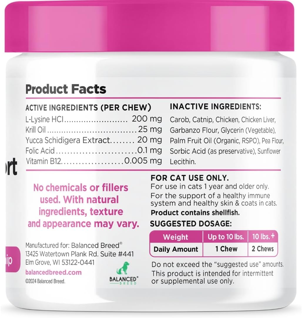 Balanced Breed L-Lysine Cats Immune Support Soft Chews 60 Masticables