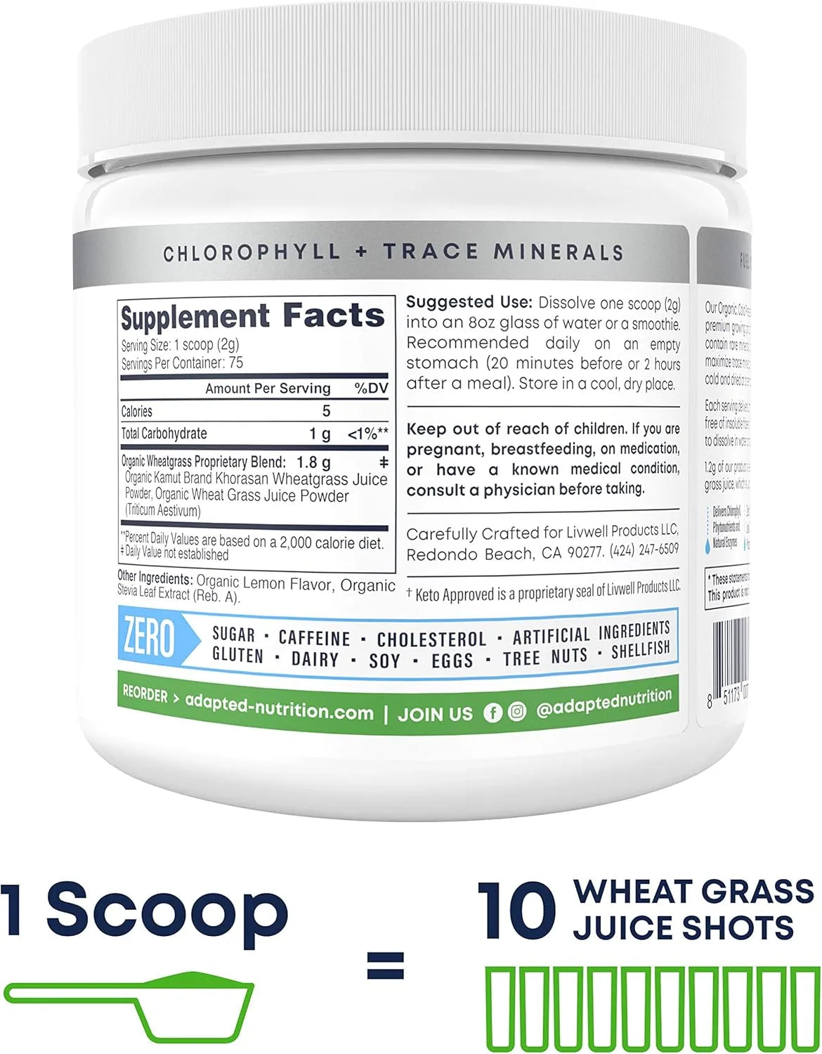 ADAPTED NUTRITION - Adapted Nutrition Organic Wheatgrass Juice Powder with Kamut 75 Servicios 150Gr. - The Red Vitamin MX - Suplementos Alimenticios - {{ shop.shopifyCountryName }}