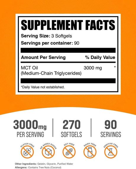 BULK SUPPLEMENTS - Bulk Supplements MCT Oil 3000Mg. 270 Capsulas Blandas - The Red Vitamin MX - Suplementos Alimenticios - {{ shop.shopifyCountryName }}