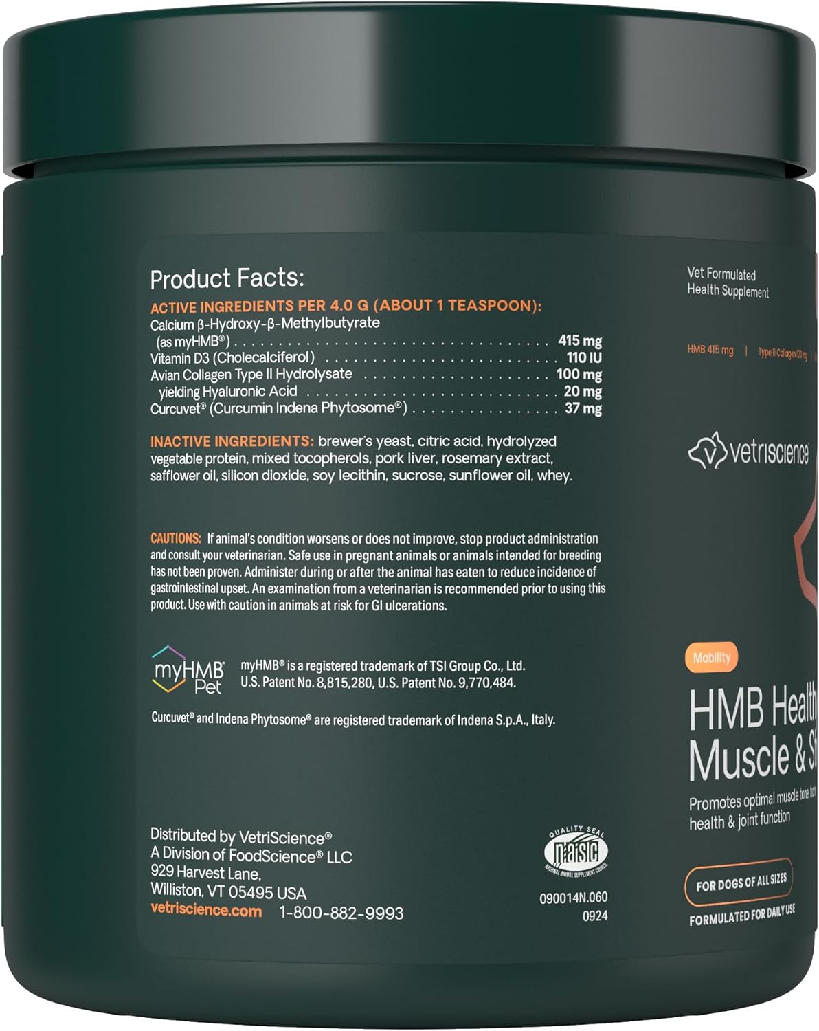 VetriScience HMB Healthy Muscle & Strength Supplement for Dogs Powder 60 Servicios