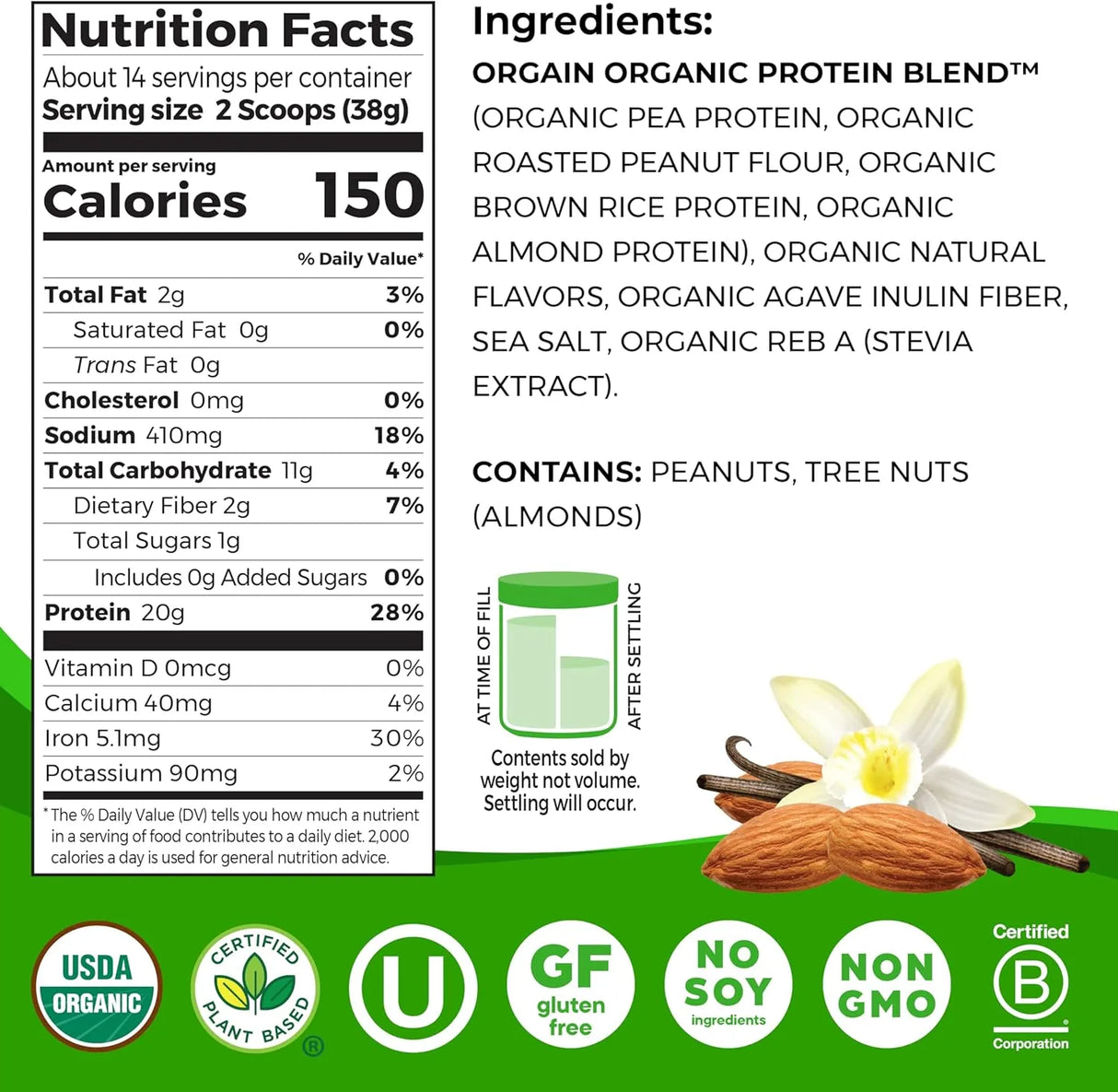 ORGAIN - Orgain X Justin's Organic Vegan Nut Butter Protein Powder Vanilla Almond Butter 1.17 Lb. - The Red Vitamin MX - Suplementos Alimenticios - {{ shop.shopifyCountryName }}