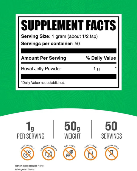 BULK SUPPLEMENTS - Bulk Supplements Royal Jelly Powder 50Gr. - The Red Vitamin MX - Suplementos Alimenticios - {{ shop.shopifyCountryName }}