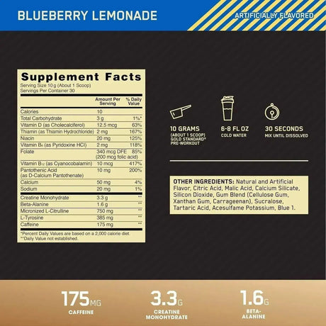 OPTIMUM NUTRITION - Optimum Nutrition Gold Standard Pre-Workout Blueberry Lemonade 30 Servicios 300Gr. - The Red Vitamin MX - Suplementos Alimenticios - {{ shop.shopifyCountryName }}