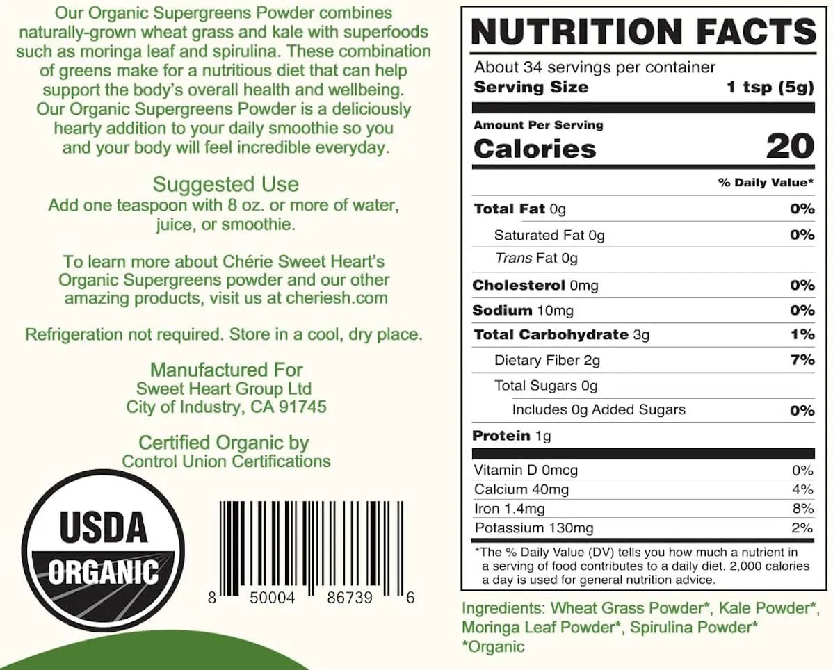 CHERIE SWEET HEART - Cherie Sweet Heart Supergreens Powder 34 Servicios 170Gr. - The Red Vitamin MX - Suplementos Alimenticios - {{ shop.shopifyCountryName }}