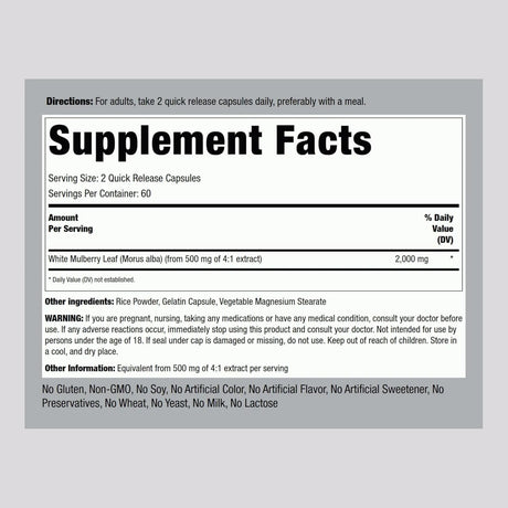 PIPING ROCK - Piping Rock Mulberry Leaf Extract 2000Mg. 120 Capsulas - The Red Vitamin MX - Suplementos Alimenticios - {{ shop.shopifyCountryName }}
