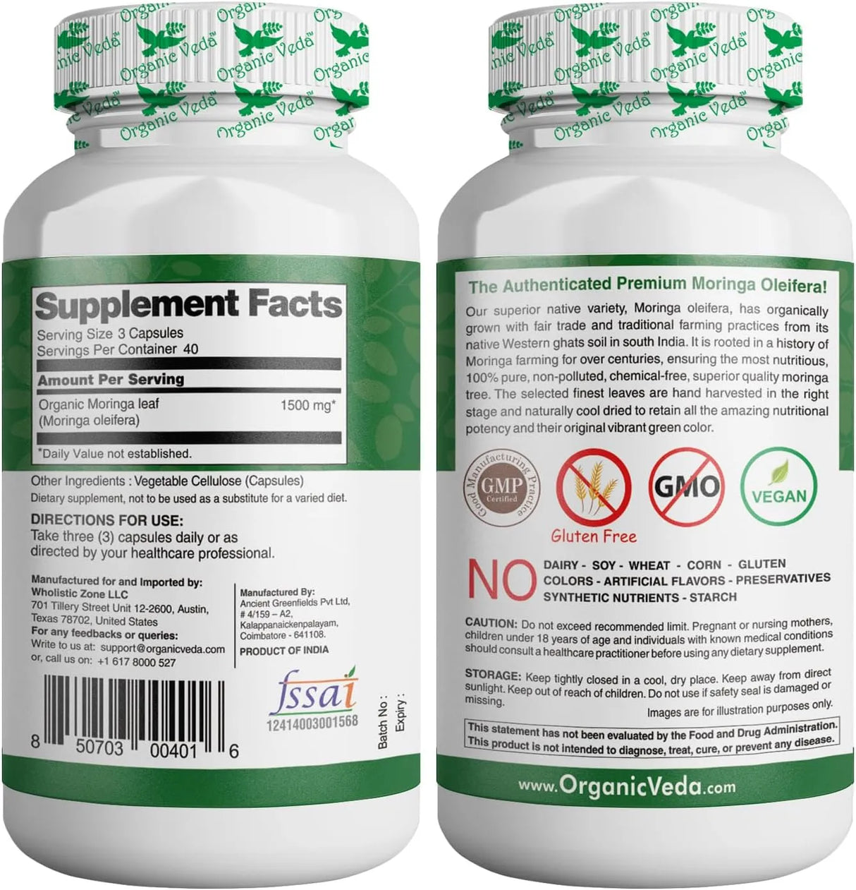 ORGANIC VEDA - Organic Veda Moringa Leaf 1500Mg. 120 Capsulas - The Red Vitamin MX - Suplementos Alimenticios - {{ shop.shopifyCountryName }}