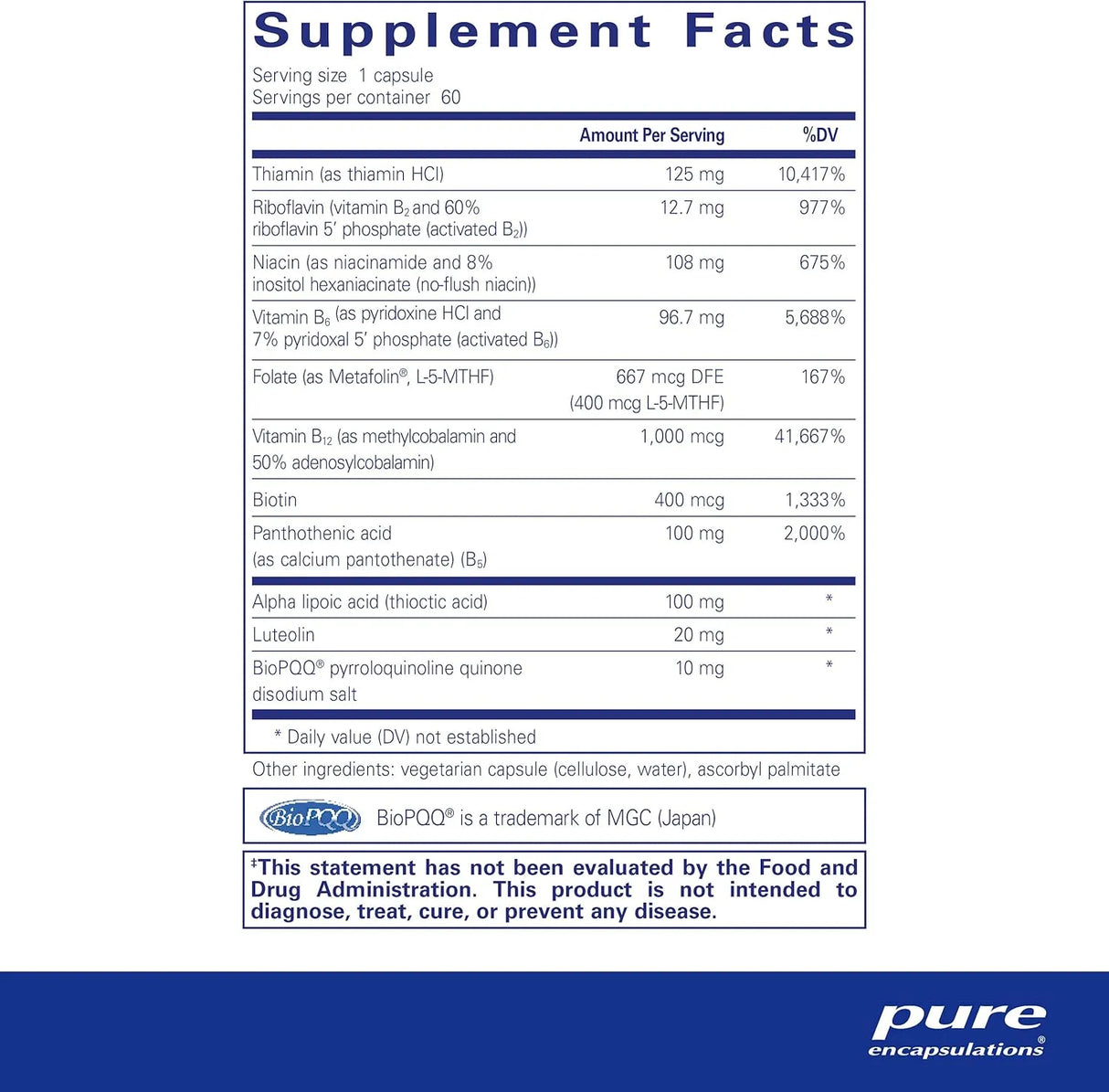 PURE ENCAPSULATIONS - Pure Encapsulations Ultra B-Complex with PQQ 60 Capsulas - The Red Vitamin MX - Suplementos Alimenticios - {{ shop.shopifyCountryName }}