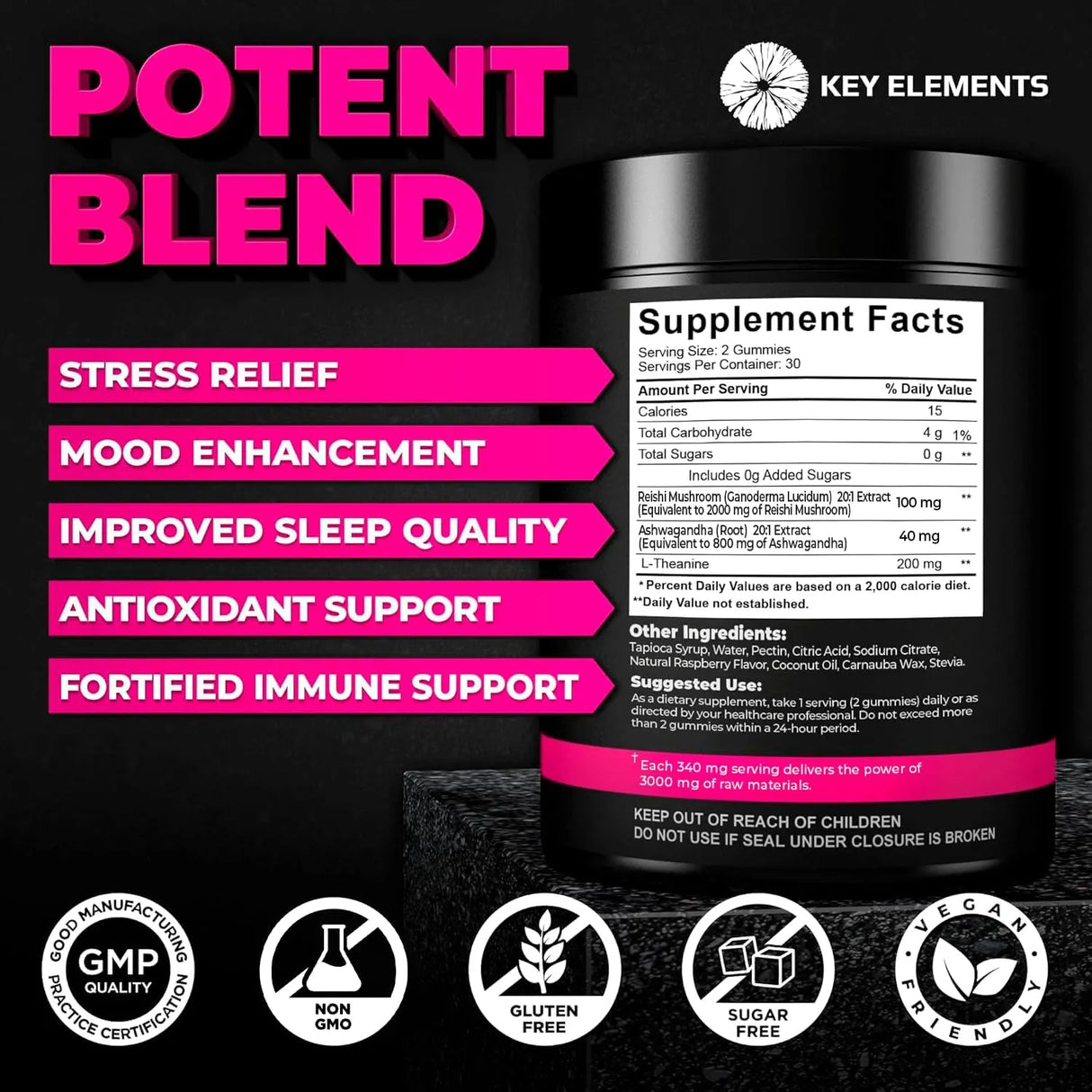 KEY ELEMENTS - KEY ELEMENTS Natural Reishi Mushroom Gummies with Ashwagandha 60 Gomitas - The Red Vitamin MX - Suplementos Alimenticios - {{ shop.shopifyCountryName }}