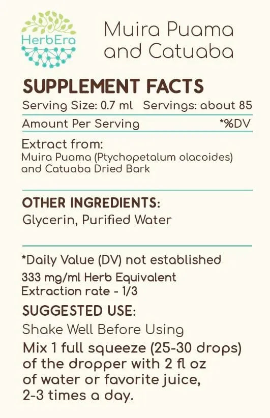 HERBERA - HerbEra Muira Puama and Catuaba B60 Alcohol-Free Herbal Extract Tincture 2 Fl.Oz. - The Red Vitamin MX - Suplementos Alimenticios - {{ shop.shopifyCountryName }}