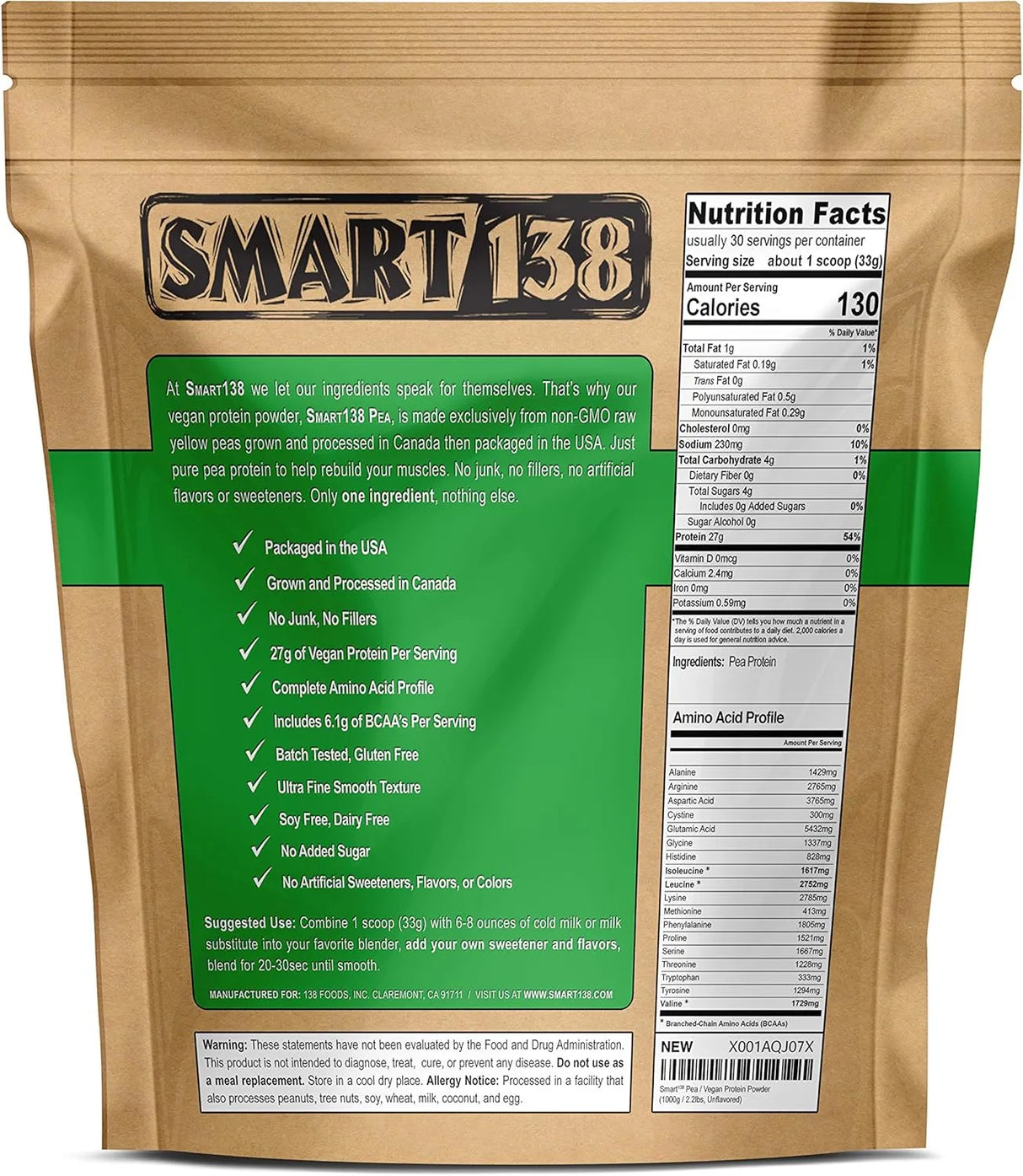 SMART138 - Smart138 Pea Protein Unflavored 1 Kg. - The Red Vitamin MX - Suplementos Alimenticios - {{ shop.shopifyCountryName }}